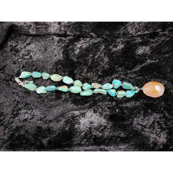 EUC Natural Turquoise Nugget Necklace with Agate Slice Pendant – Southwestern Bo - Picture 7 of 10